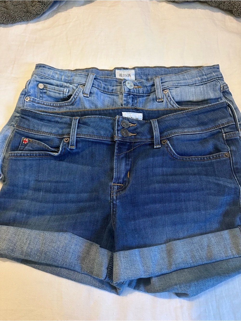 Hudson Jeans Two-Tone Blue Rolled Hem Denim Shorts